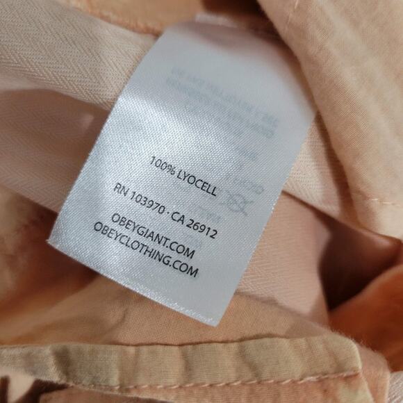 Obey Charlie Trouser Pant Peach Cropped Pleated Cuffed Pastel Tapered Size Small - Picture 11 of 12